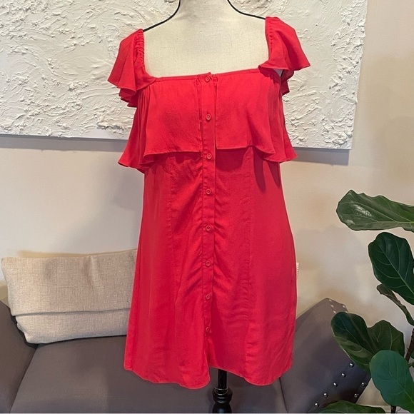 Revolve Privacy Please Norval Off Shoulder Button Dress Red Sz S - Picture 2 of 9